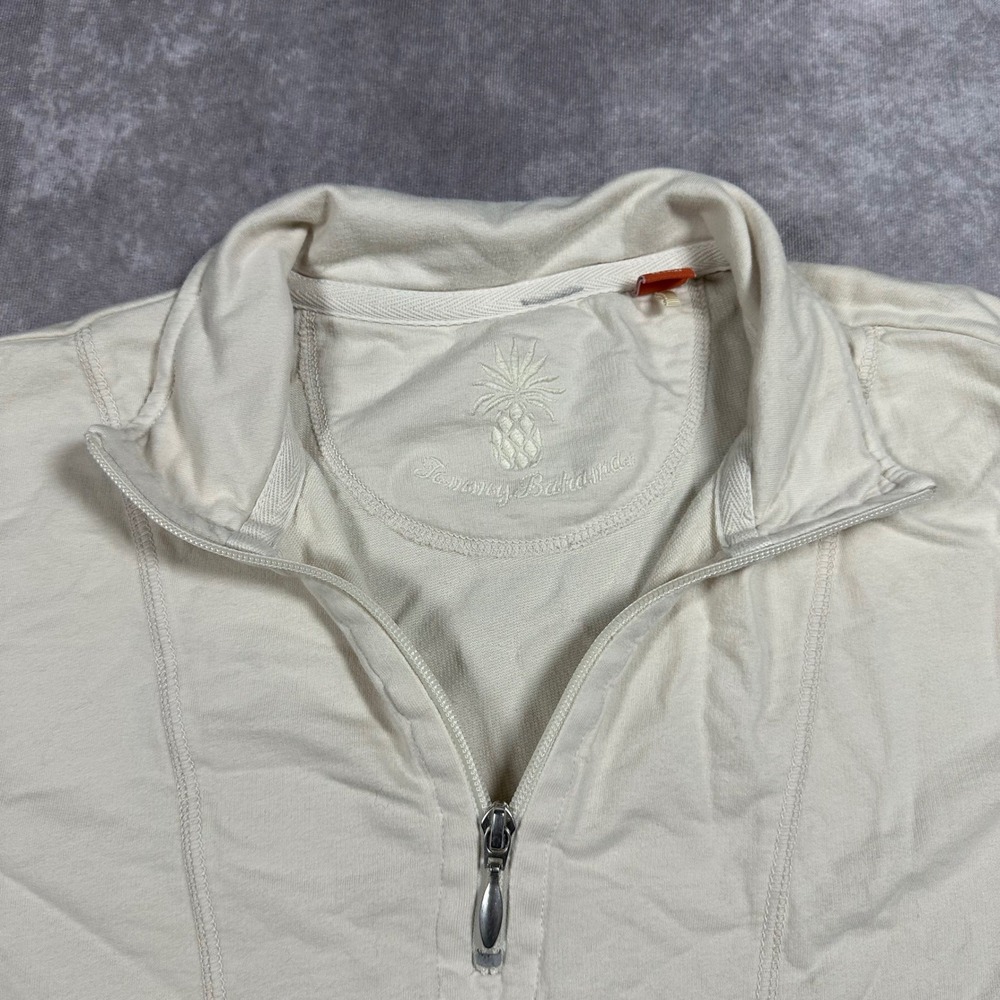 Tommy Bahama Womens M Cream Cotton Quarter Zip Pullover Sweater Resortwear Chic - Picture 3 of 8